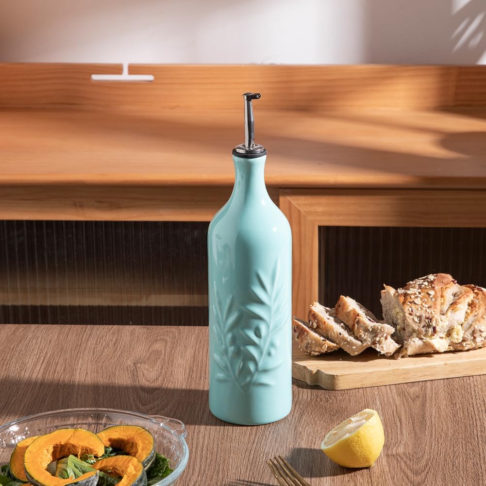 Sweejar Botella dispensadora grande de aceite de oliva de cerámica, 24 onzas líquidas de aceite opaco que protege el aceite para reducir la