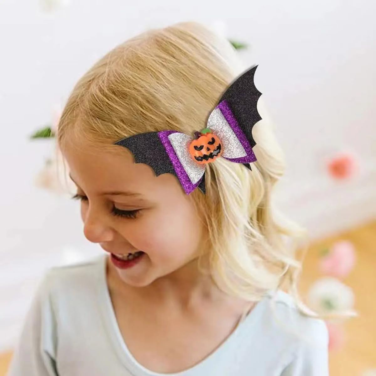 Pinzas para el pelo de murciélago de Halloween para niñas, lazos para el cabello con purpurina, pinzas de cocodrilo, lindas calabazas, arañas,