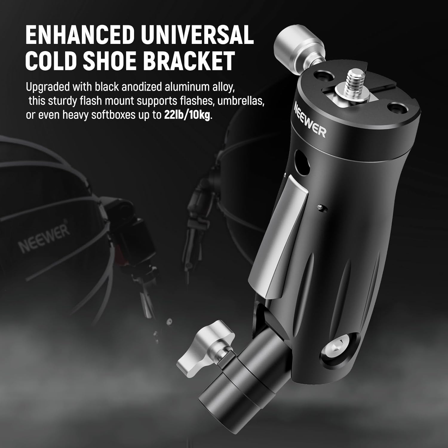 NEEWER Soporte de flash de zapata fría con empuñadura de pistola, adaptador universal de soporte de luz de tornillo de 14 pulgadas para flash de