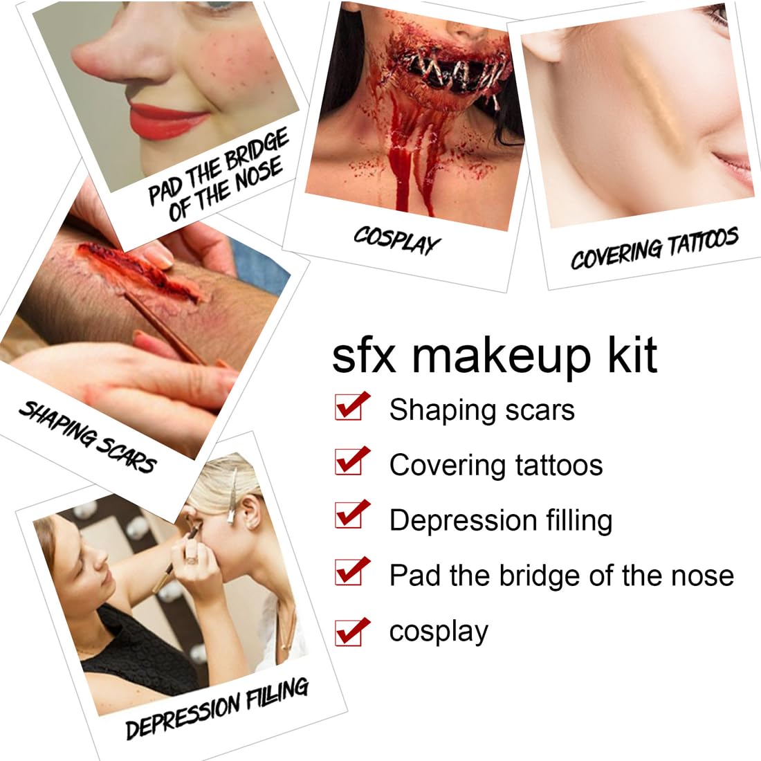 SOVONCARE Scar Wax SFX – Kit de maquillaje en aerosol de sangre falsa de Halloween, kit de maquillaje de efectos especiales, 3 esponjas de punteo,