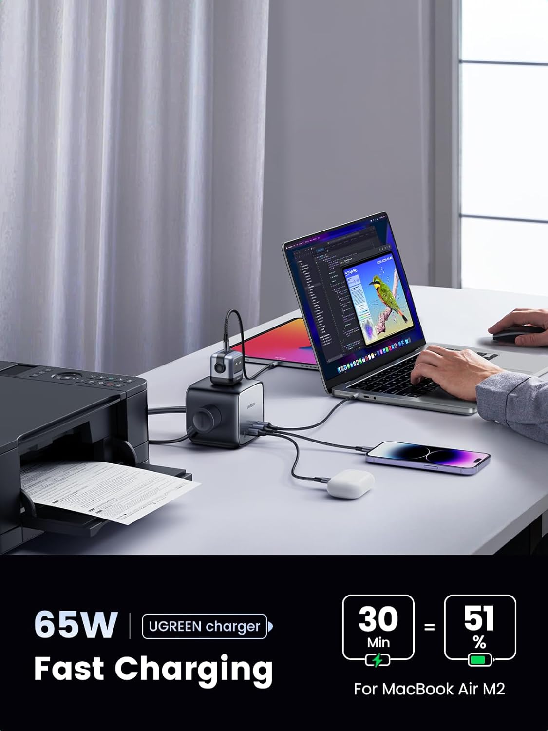 Paquete de cargador RG de 65 W USB C de 3 puertos con estación de carga de 65 W 7 en 1 tira de alimentación