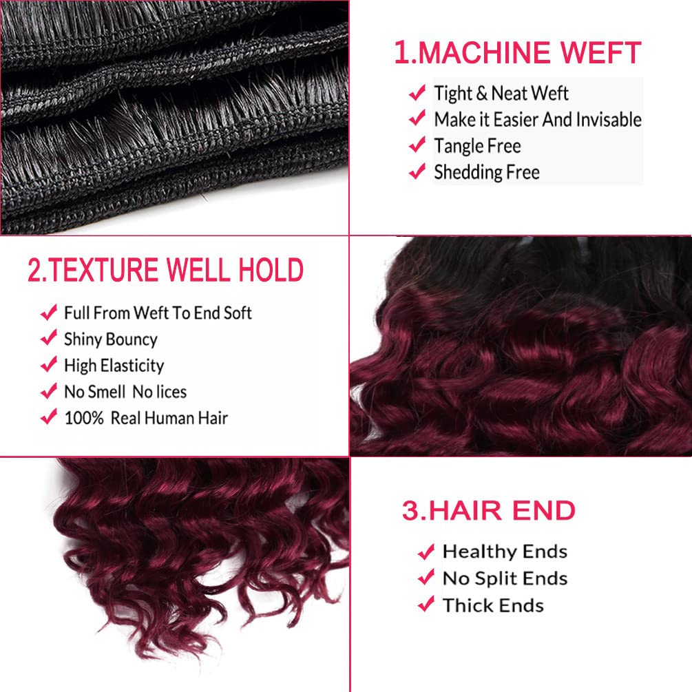 Paquetes de cabello humano rizado, paquetes de cabello humano rizado, 4 paquetes de cabello humano virgen brasileño 1B99J, 1.76 ozpaquete (8, 1B 99J)