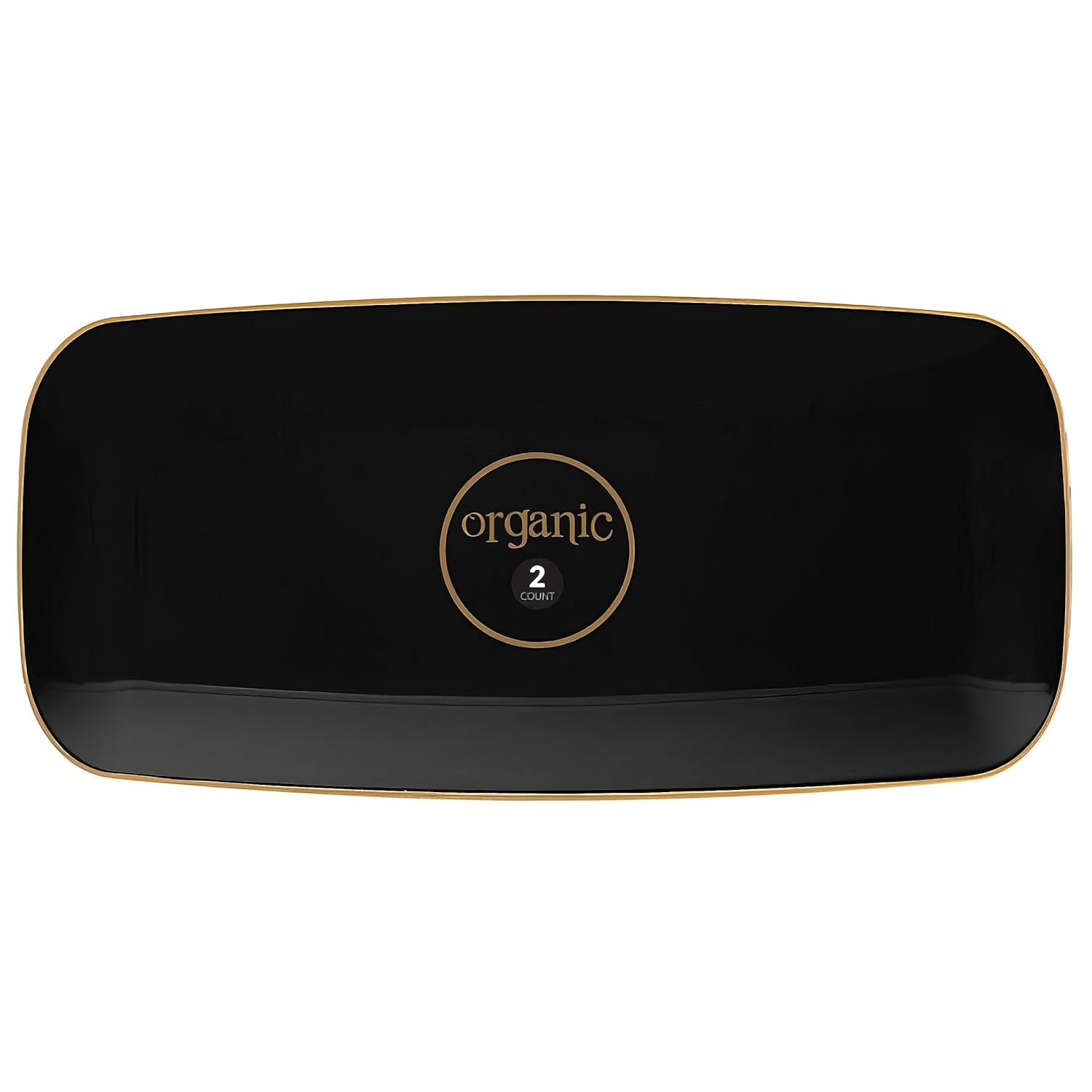 Blue Sky Bandeja rectangular orgánica negra con borde dorado – 10.6 pulgadas  2CT reutilizable y desechable elegante vajilla de plástico