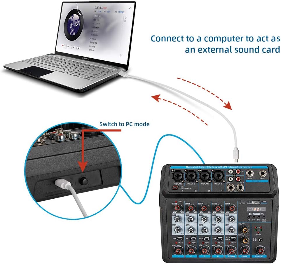 CNCEST Mezclador de audio profesional, consola de tablero de sonido, interfaz de sistema de escritorio, digital, Bluetooth, USB, estudio en vivo,