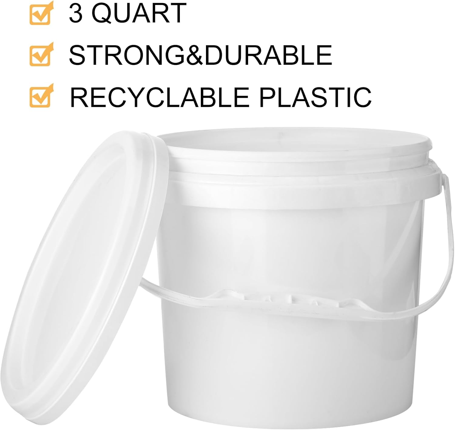 Gerrii Paquete de 10 cubos de plástico blanco con asa y tapa, contenedores de almacenamiento de alimentos, cubo multiusos para pintura, agua,