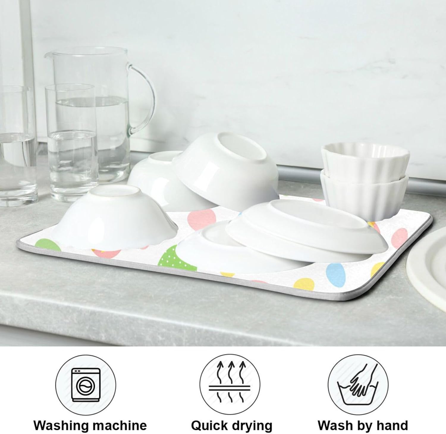 Easter Cute Colored Eggs Dish Drying Mat Washnable Absorbent Kitchen Counter Accessories Countertop Drying Mat Tapete Para Cocina 16” x 18”