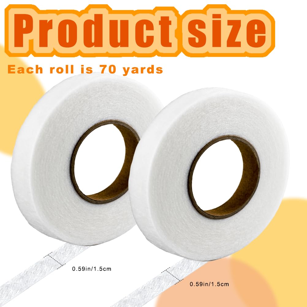 2 rollos de cinta de dobladillo para planchar, 140 yardas de 12 pulgada, cinta adhesiva de tela para fundir cinta para planchar para proyectos de