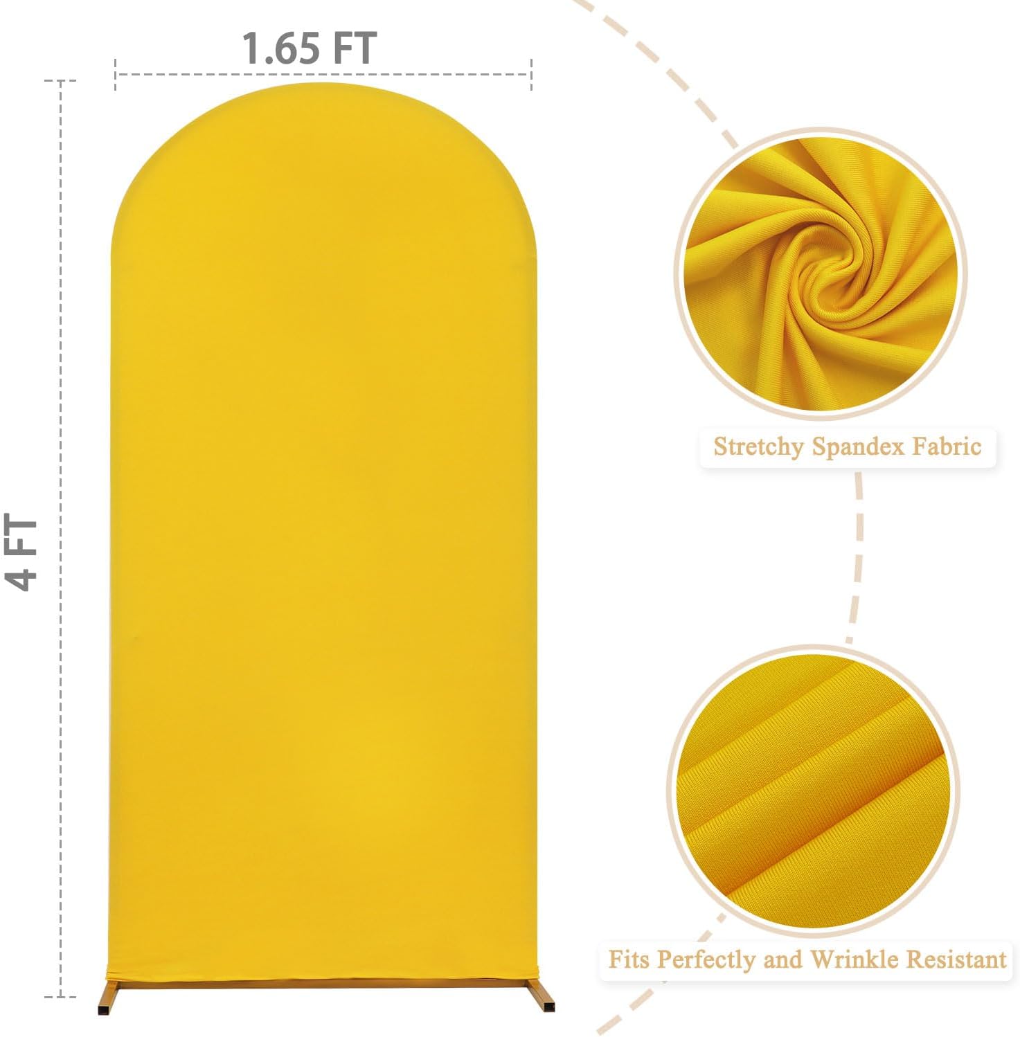 FUHSY Cubierta de arco de boda, cubierta de arco de color dorado, tela de elastano de 4 pies para telón de fondo de arco, parte superior redonda,