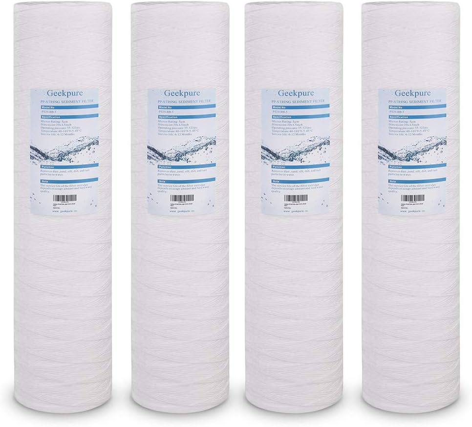 Geekpure Whole House – Cartucho de filtro de repuesto de sedimentos de polipropileno para heridas de cuerda, 4.5 x 20 pulgadas, 5 micras, paquete de