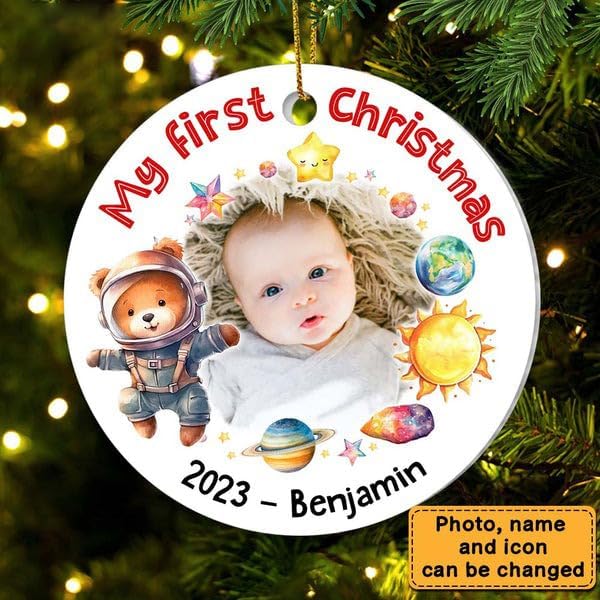 Adorno de la primera Navidad del bebé, adorno personalizado de primera Navidad 2023 para niño y niña, adorno de primera Navidad, adorno de cerámica
