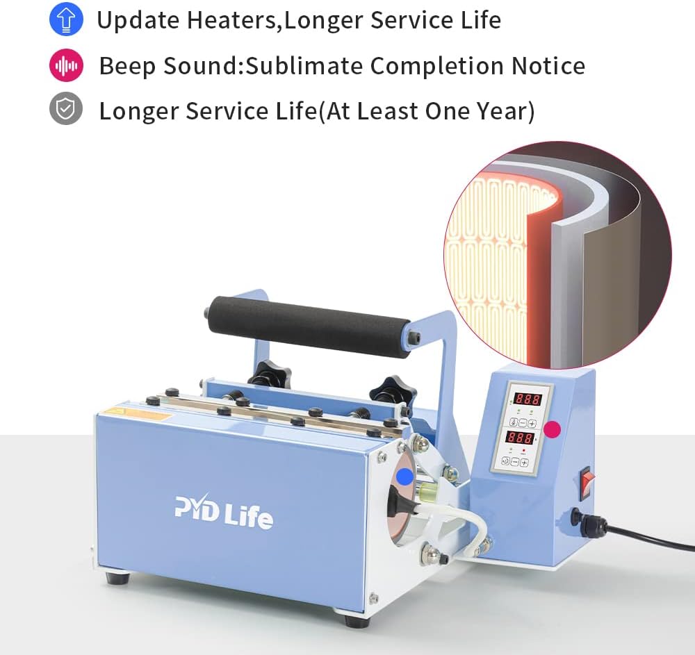 PYD Life Máquina de prensa térmica de vasos de 110 V, máquina de prensa de tazas azul claro para 30 onzas, 20 onzas, 16 onzas, 12 onzas, sublimación