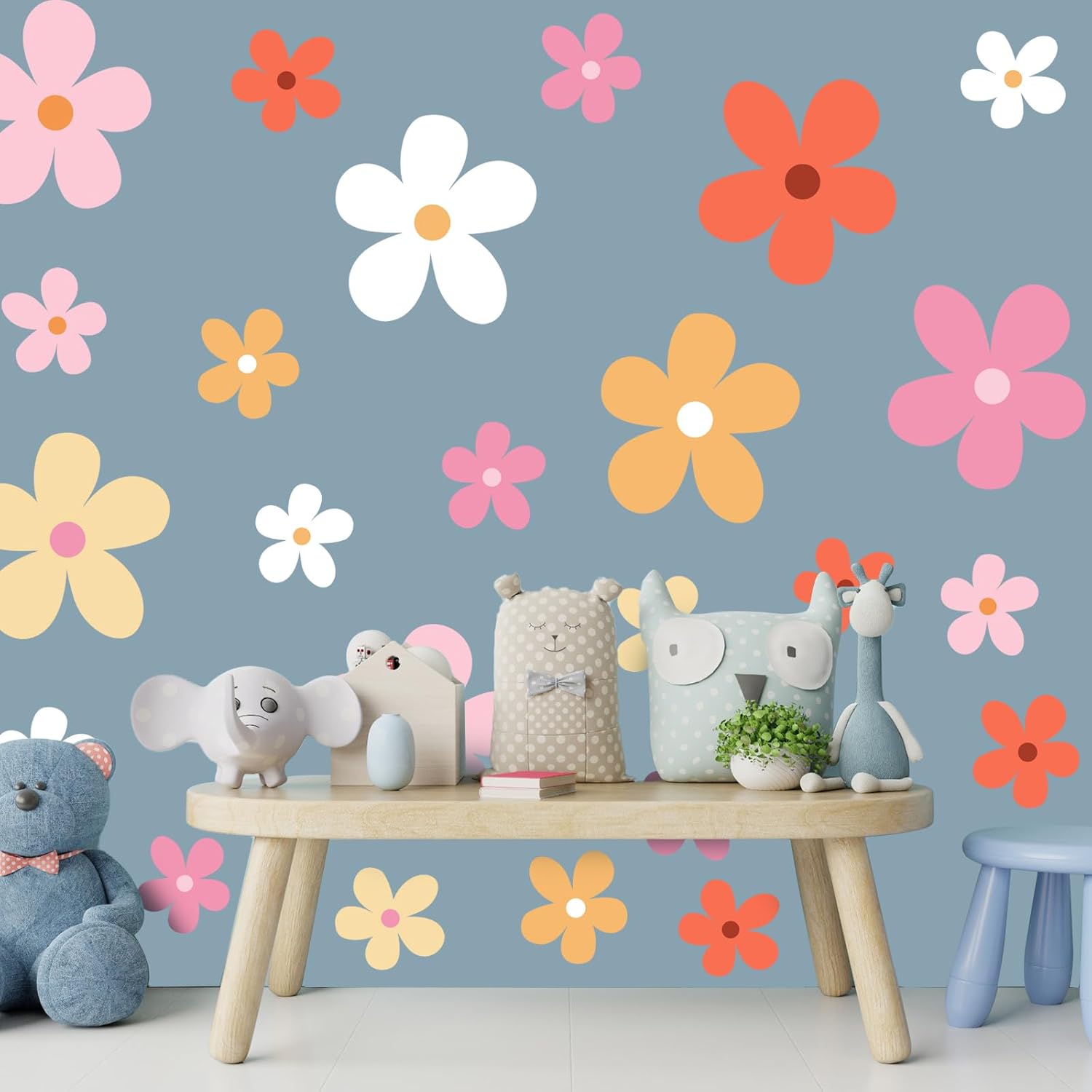 12 hojas de calcomanías de pared de margaritas grandes, calcomanías de pared de margaritas grandes, calcomanías florales para niños y niñas,