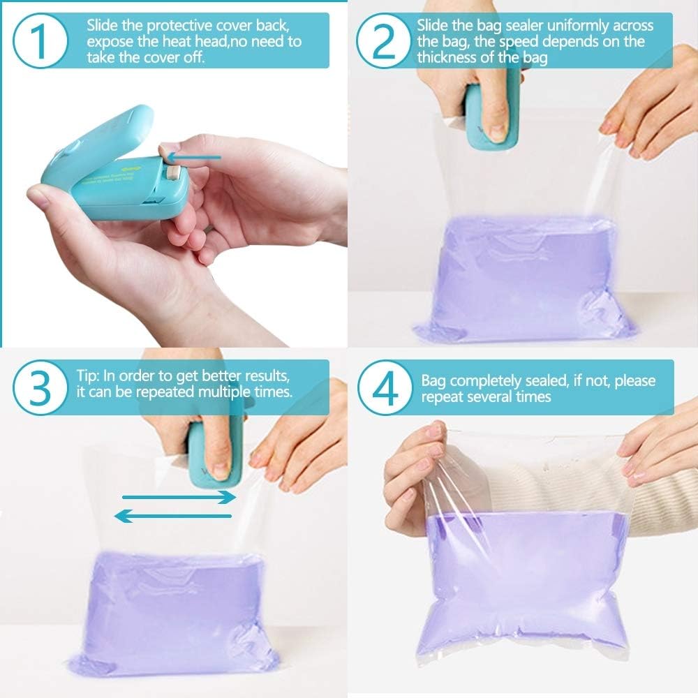 Mini sellador de bolsas, máquina portátil de sellado térmico de bolsas con cortador, sellador de bolsas de chips 2 en 1 de mano para bolsas de
