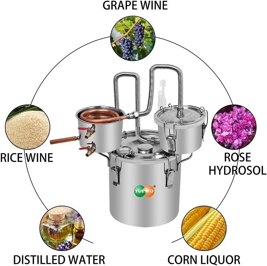 YUEWO Moonshine Todavía 3 macetas Destilador de alcohol Tubo de cobre Kit de elaboración de bebidas alcohólicas para bricolaje Whisky vino Brandy