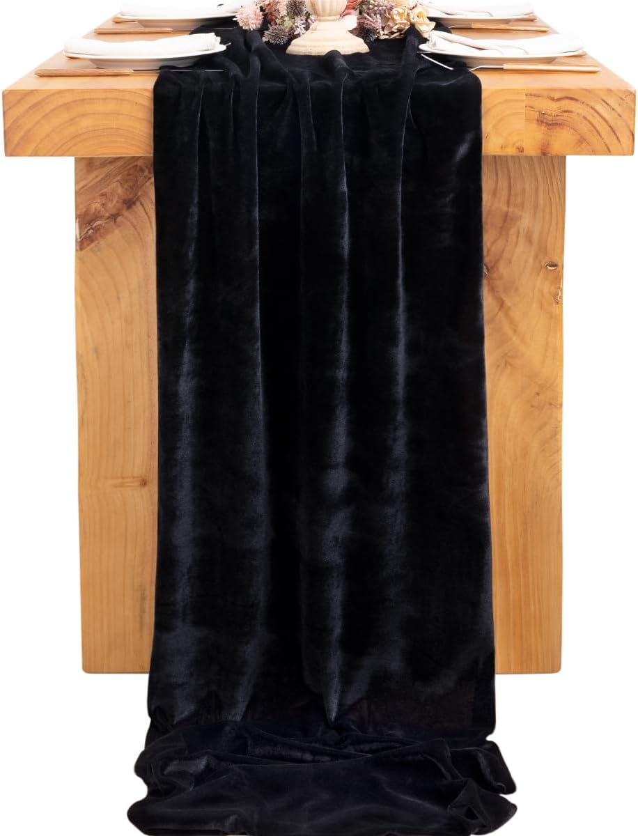 Socomi 4 caminos de mesa de terciopelo negro de 20 x 120 pulgadas, 10 pies, lujoso algodón grueso, Navidad, Acción de Gracias, camino de boda para