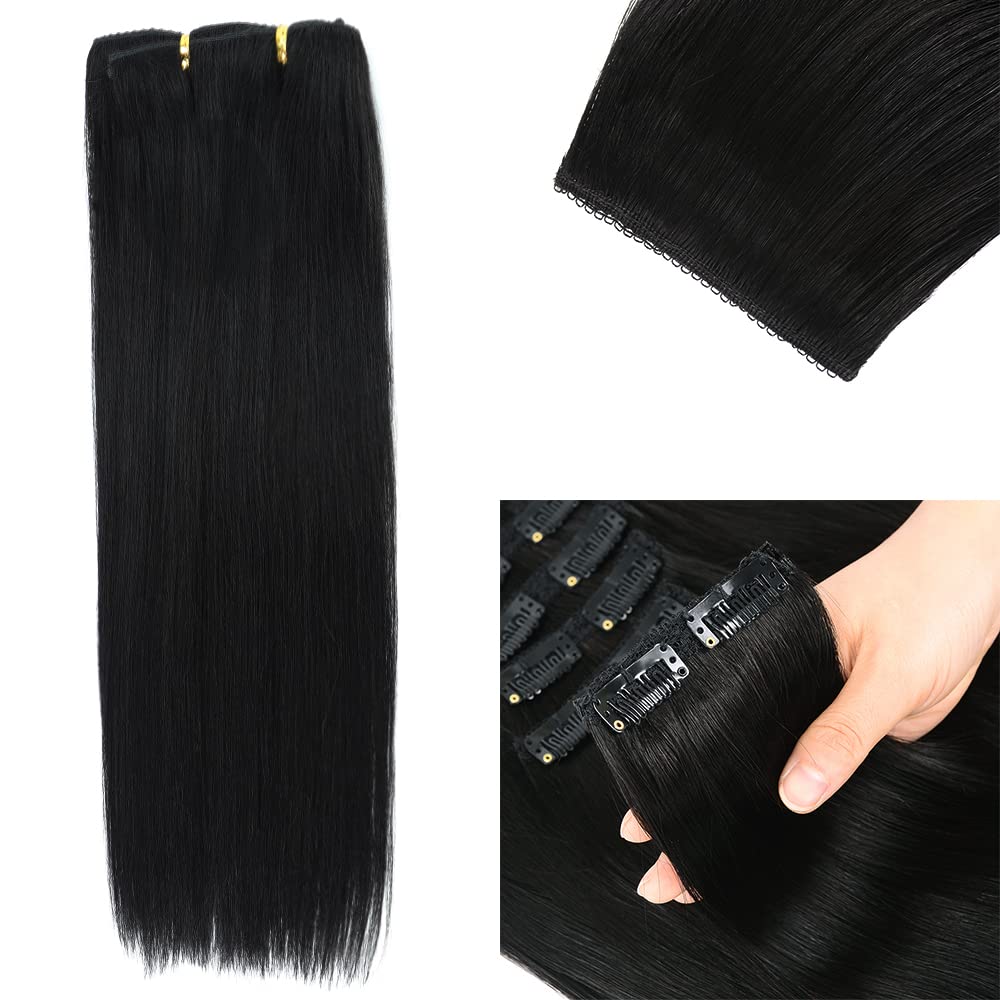 Extensiones de cabello humano real con broches, para mujeres negras, 4.23 onzas, 100% cabello humano con clip, 8 unidades, doble trama, hechas a