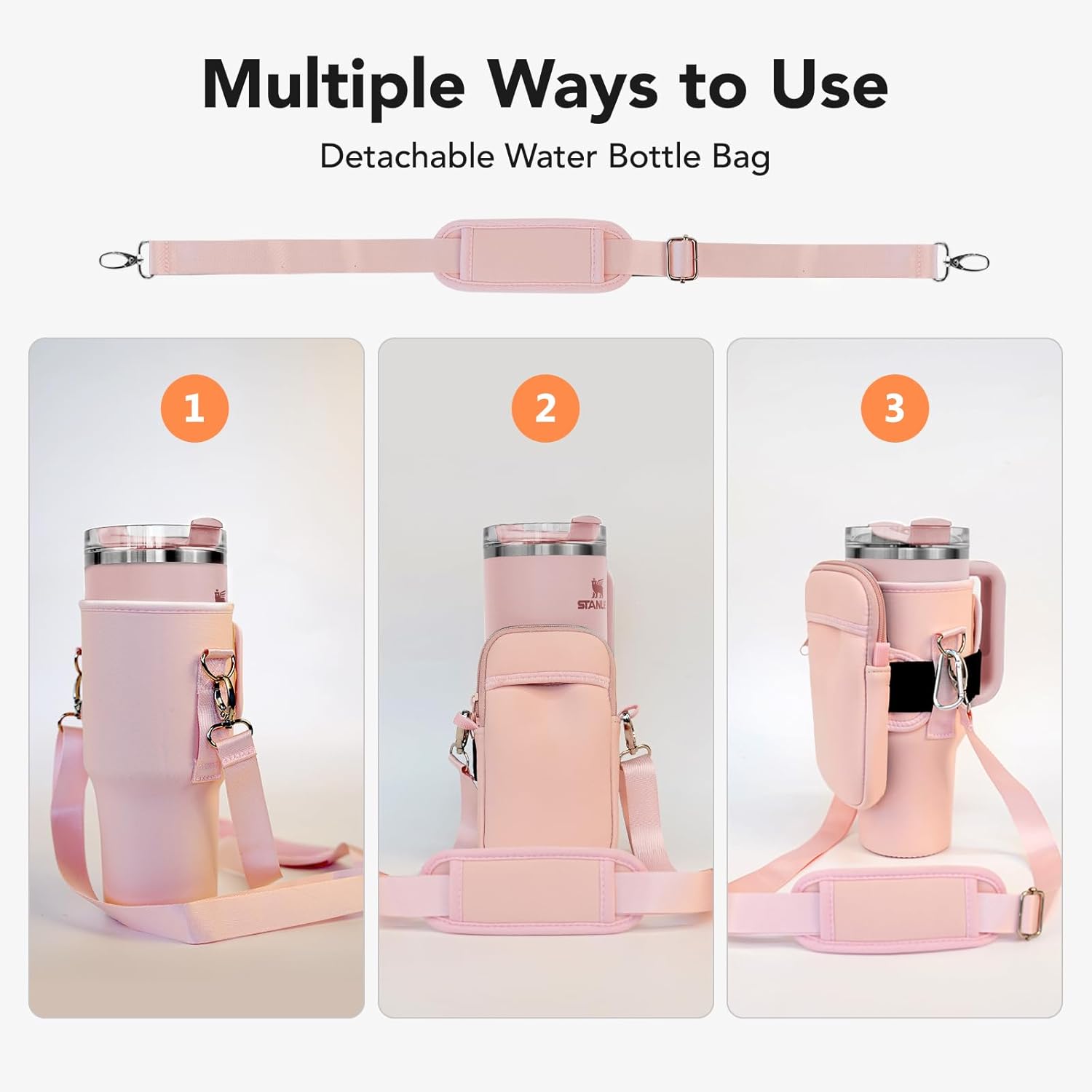Bolsa de transporte para botella de agua con bolsillo grande desmontable para teléfono 2 en 1 para vaso Stanley de 3040 onzas, bolsa de tela de