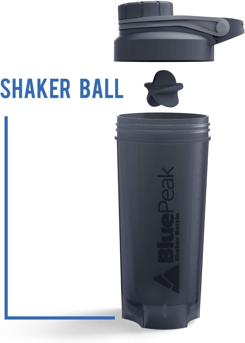 BluePeak Botella mezcladora de proteínas de 28 onzas, paquete de 3 con tapa giratoria. Sin BPA, bolas agitadoras incluidas (morado, rojo y gris)