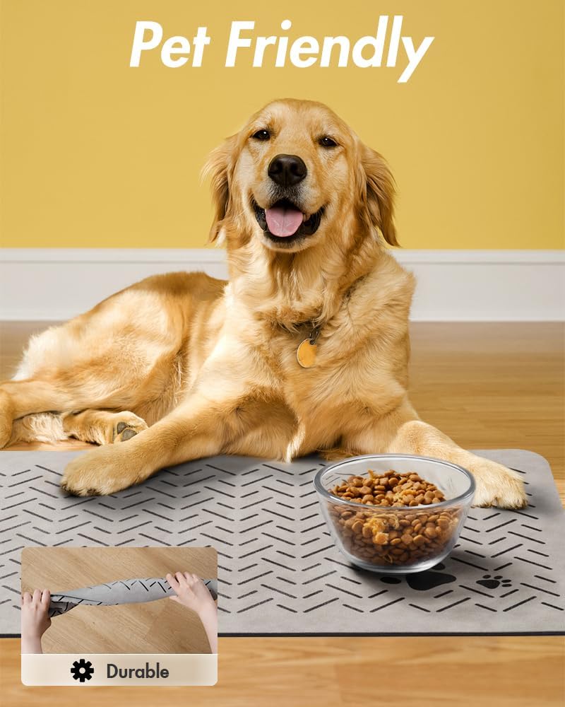 MontVoo -Tapete absorbente para alimentación de mascotas-Tapete de secado rápido para perros sin manchas para comida y agua-Tapete de goma para