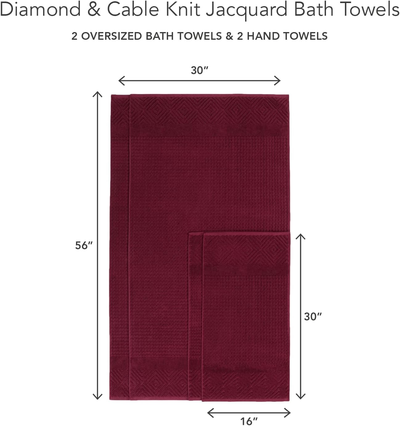 Texere – Juego de toallas de baño de lujo 100% algodón orgánico jacquard de 21.66 ozm, ultra suaves y absorbentes, calidad de hotel y spa (diamante,