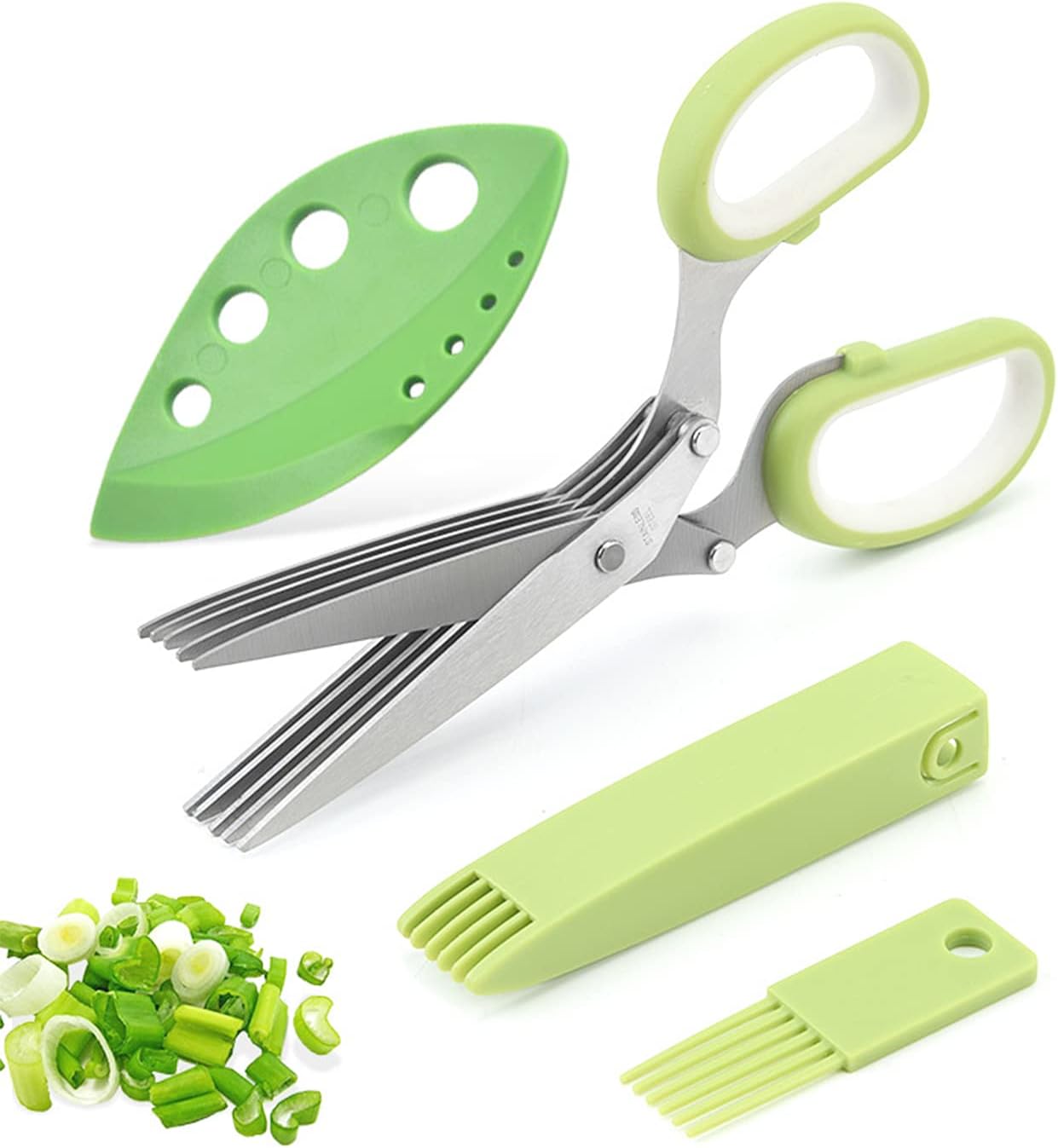 A-XINTONG – Tijeras multicapa de acero inoxidable con cepillo pequeño, para cortar verduras, hierbas, papel triturado, versátil, fácil de usar