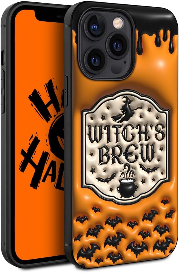 Halloween Witch’s Brew Bats – Funda inflable 3D para teléfono de Halloween compatible con iPhone 11, 12, 13, 14, 15 Pro Max, Samsung Z Filp34 Galaxy