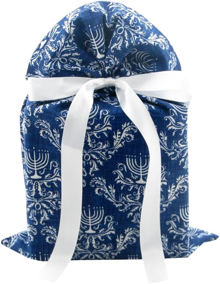 VZWraps Bolsa de regalo reutilizable de Hanukkah (estándar de 10 pulgadas de ancho por 15 pulgadas de alto, azul y blanco)