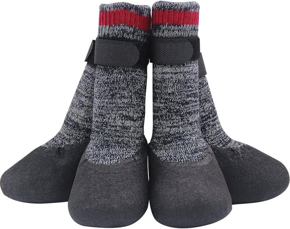 Mihachi Calcetines para perros, suela de goma, protectores de patas con correas, control de tracción, antideslizantes, impermeables, protectores de