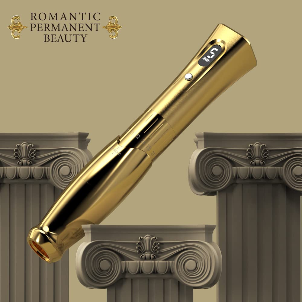QUELLE Máquina de maquillaje permanente Microblading Pen Máquina de cejas Trazo ajustable con 2 piezas de batería (dorado) QL-M2-E34-6-US