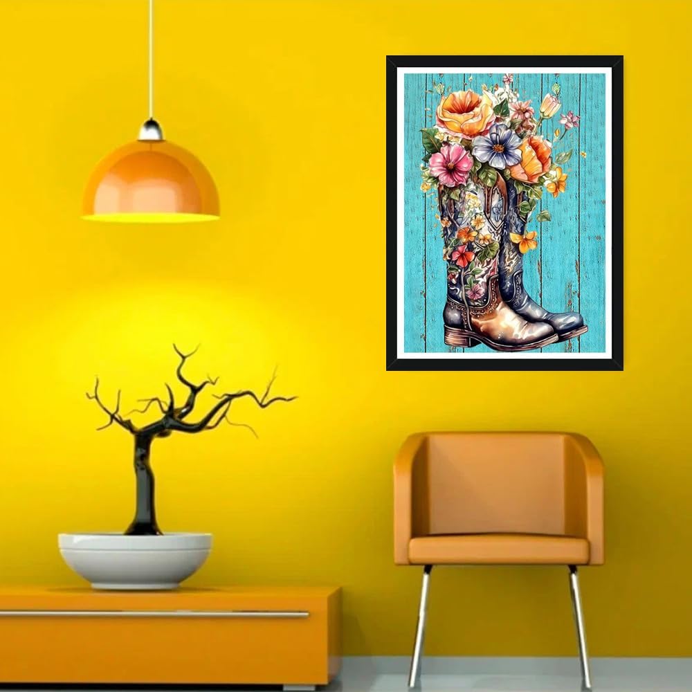 Miairivy Diamonds – Pintura de diamantes para adultos, botas de vaquero de flores 5D, kit de arte de diamantes de taladro completo, juego de pintura