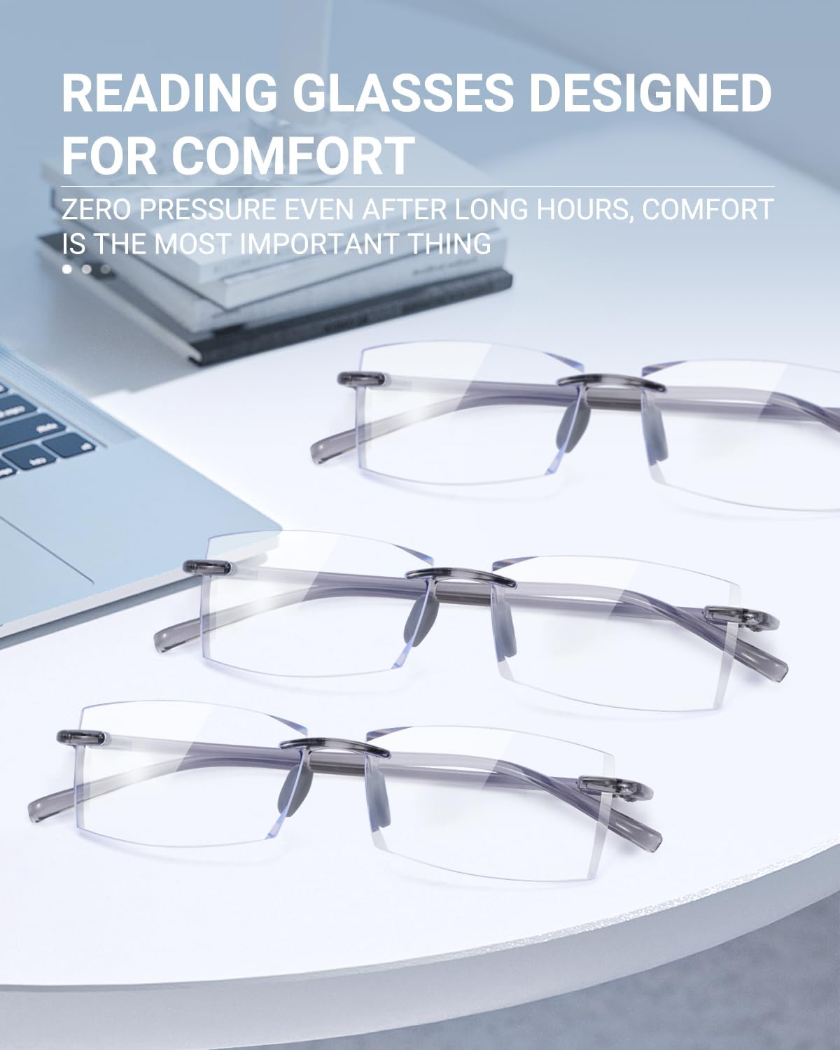 TERAISE Anteojos de lectura sin montura cómodos, ligeros, sin marco, para hombres y mujeres, con bloqueo de luz azul, lentes de computadora
