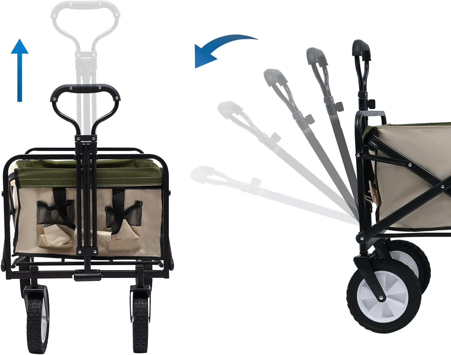 Carro plegable plegable para playa, resistente, con bolsillo lateral para camping, pesca, deportes, compras, al aire libre, carrito de comestibles