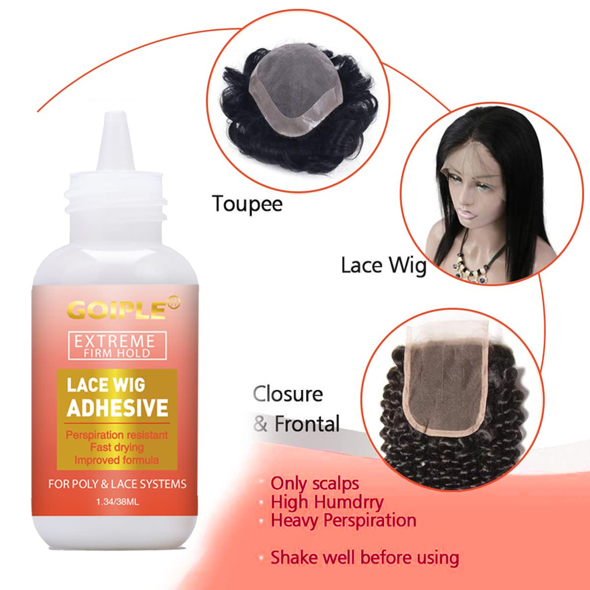 Pegamento de encaje para peluca de encaje frontal, impermeable, pegamento para peluca de encaje frontal para pelucas con herramientas y barra de