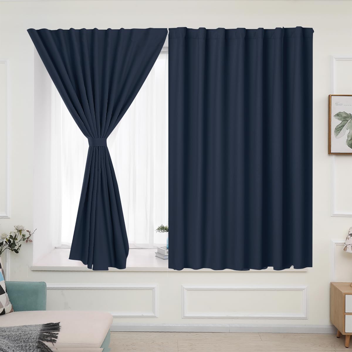 2 cortinas opacas de privacidad de 63 pulgadas de largo, cortinas de ventana con aislamiento térmico fácil de instalar, cortinas de pegar sin