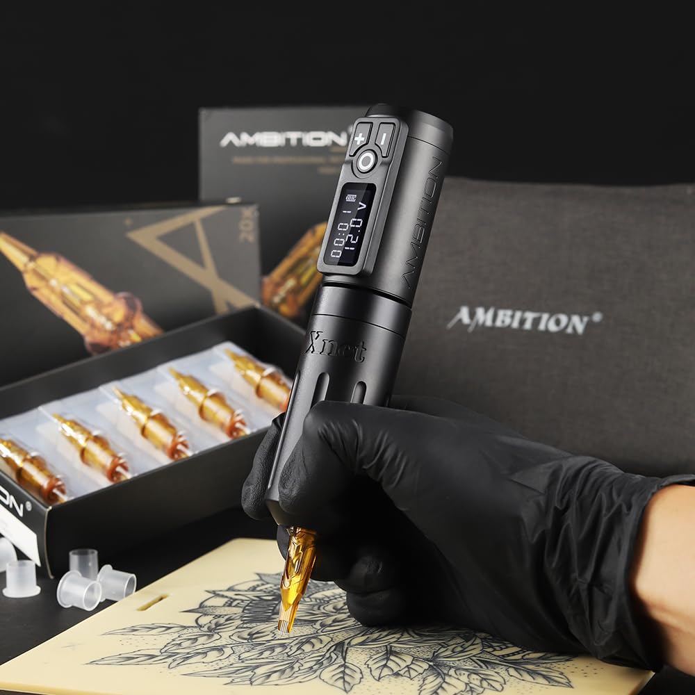 Ambition Rotary Tattoo Battery Pen Máquina de cartucho inalámbrico con fuente de alimentación de 2400 mAh Motor sin núcleo Pantalla LED digital