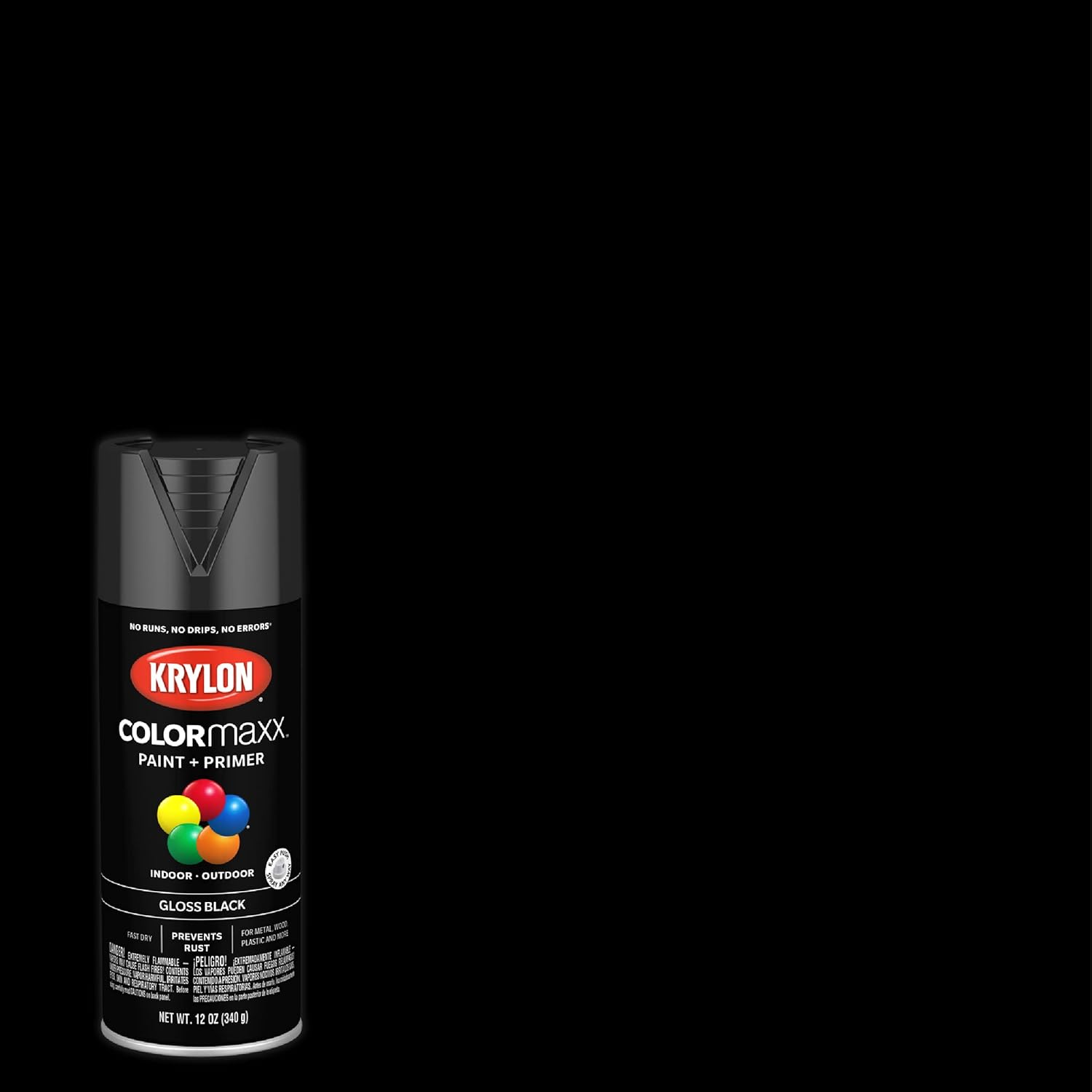 Krylon K05505007 COLORmaxx – Pintura y base en aerosol para uso en interiores y exteriores, color negro brillante, 12 onzas (paquete de 2)