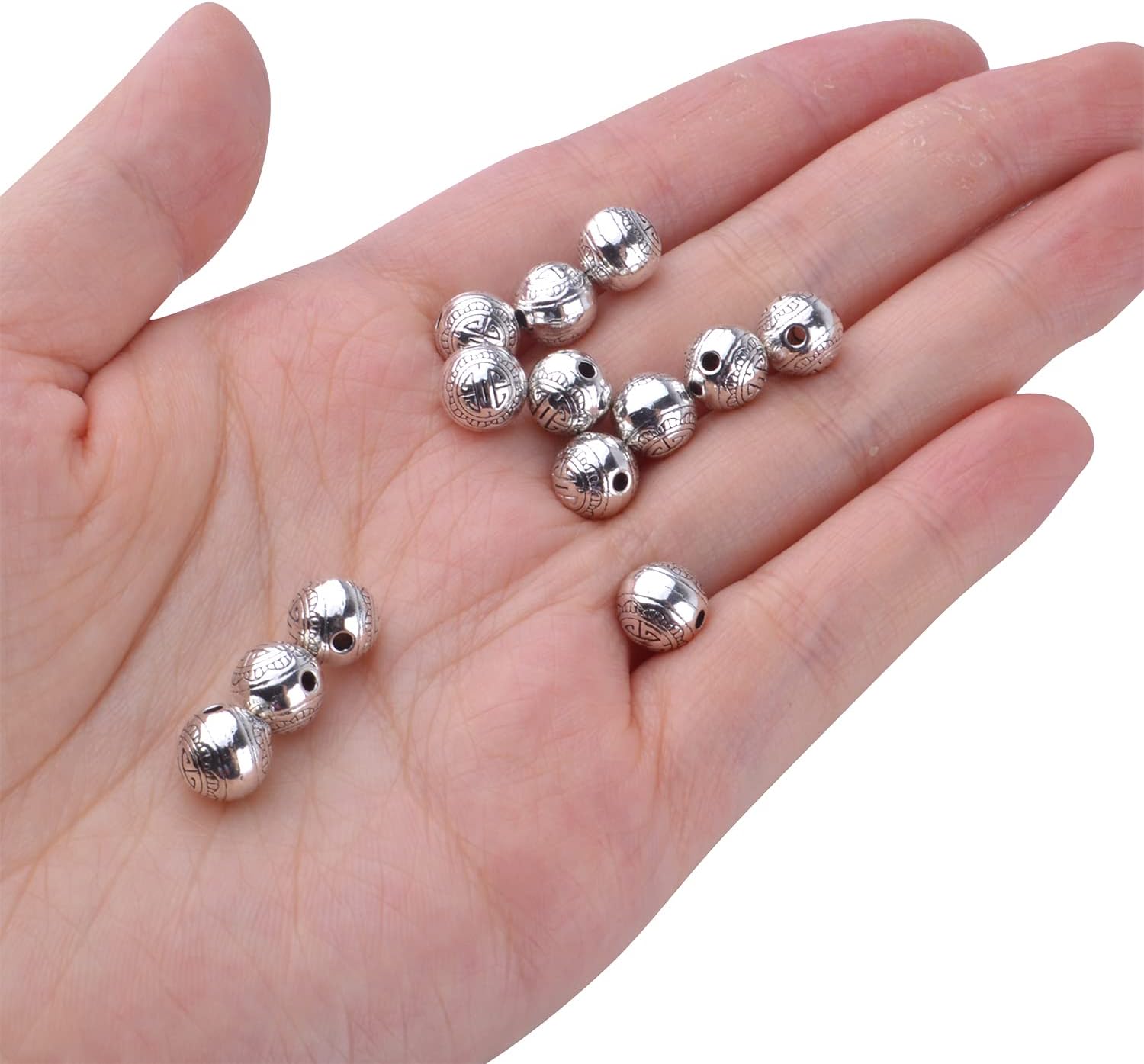 BronaGrand 50 cuentas espaciadoras redondas de plata antigua, cuentas espaciadoras de cuentas de aleación, cuentas sueltas, cuentas espaciadoras