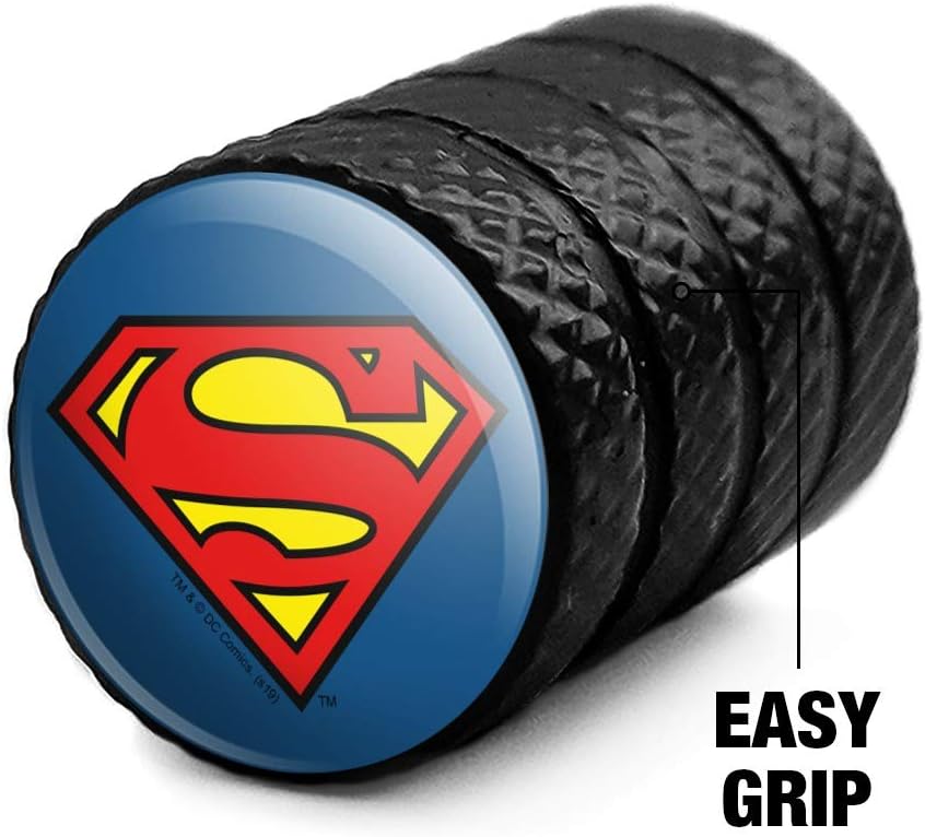 Superman Classic S Shield Logo Moto Bicicleta Llanta Llanta Llanta Tapones de Válvula de Aluminio