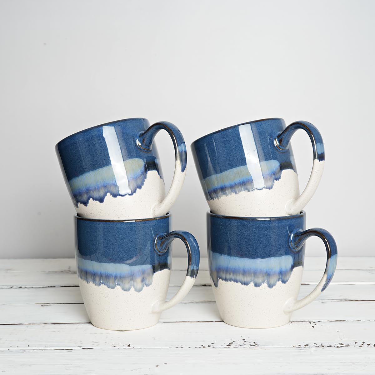 Bosmarlin Juego de 4 tazas de café de cerámica, 17 onzas, tazas de café con mango grande, aptas para microondas, esmalte reactivo único