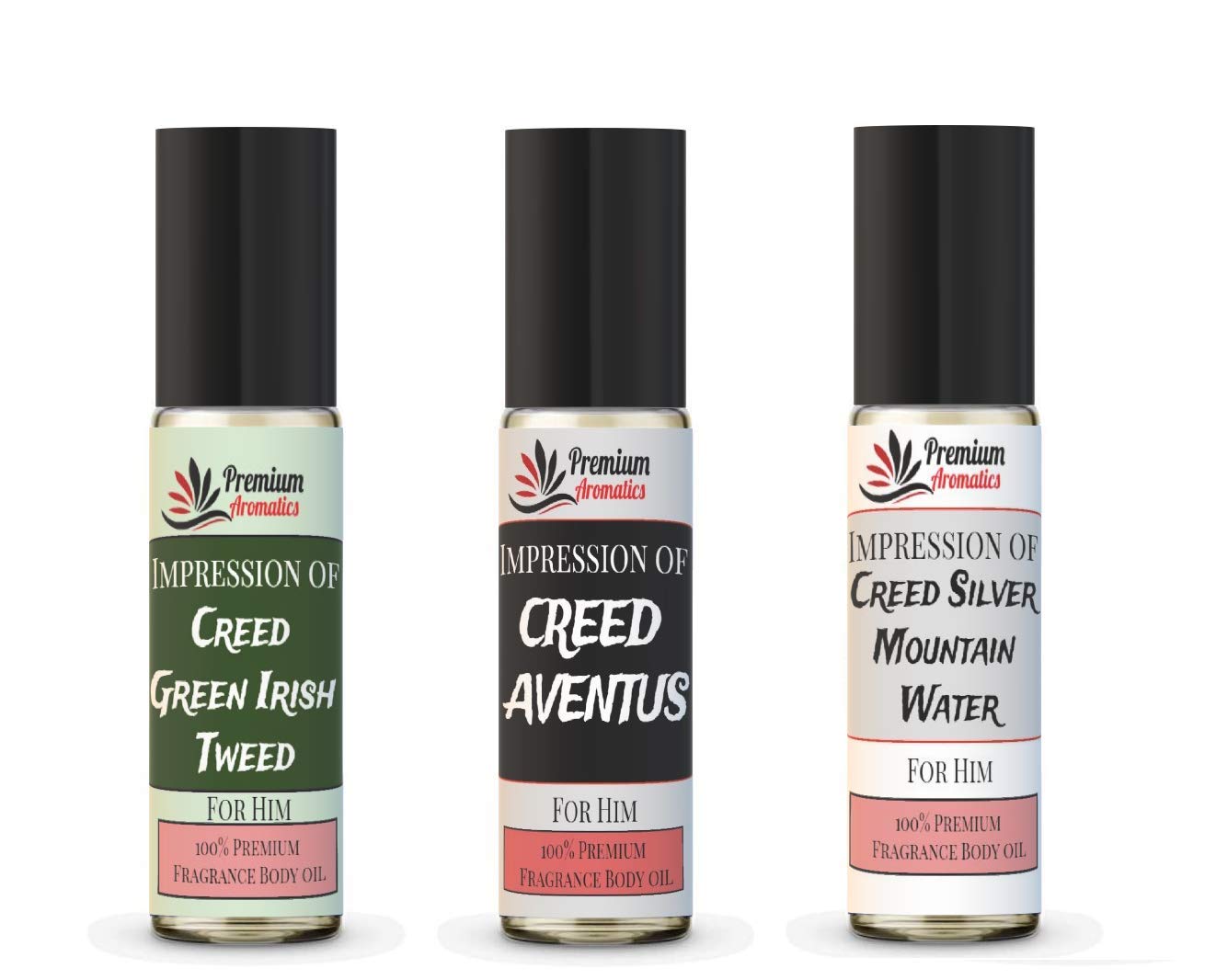 Premium Aromatics Nuestra impresión de aceite corporal de fragancia premium  Tamaño de viaje Roll on 3 Creed Set (M) Impression