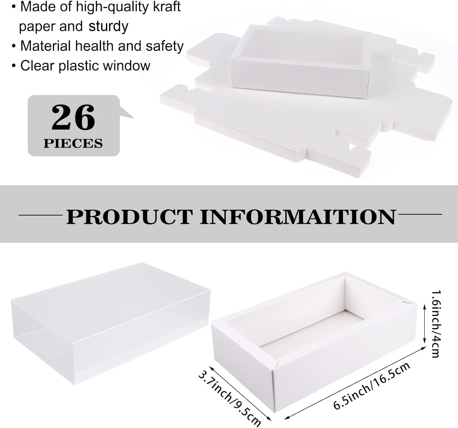 26 cajas rectangulares de papel kraft con tapa transparente, cajas de embalaje pequeñas de cartón para regalos de fiesta, dulces y manualidades, 6.5