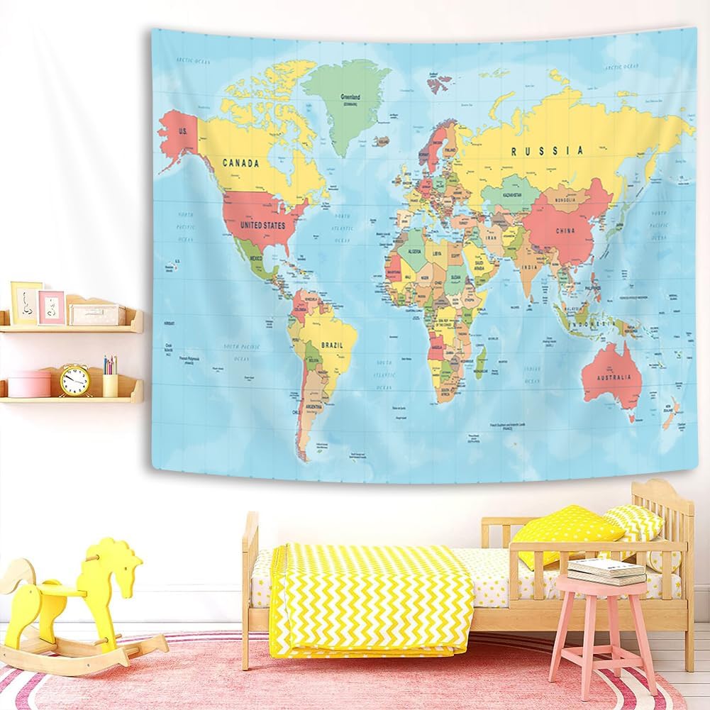 Tapiz de mapa del mundo, Asia Europa, topografía de la ciudad del sur, Estados Unidos, África, Japón, tapices educativos para niños, estudiantes,