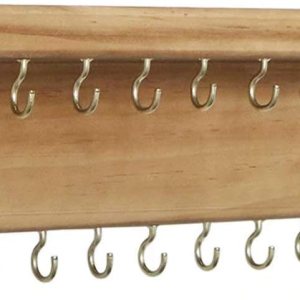 SANY DAYO HOME Organizador de joyas con 24 ganchos y estante para cosméticos, 12 x 3 x 4 pulgadas, soporte de madera de pino rústico montado en la SANY DAYO HOME Organizador de joyas con 24 ganchos y estante para cosméticos, 12 x 3 x 4 pulgadas, soporte de madera de pino rústico montado en la
