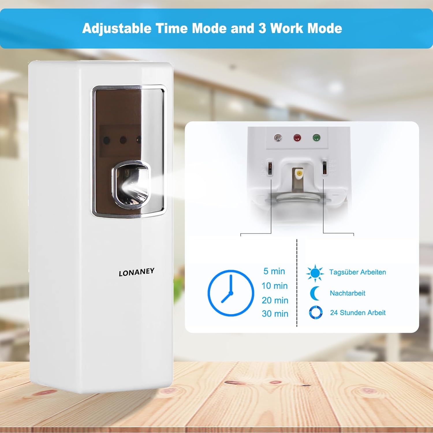 LONANEY – Dispensador automático de fragancias  Dispensador de ambientador automático ABS comercial para montaje en pared, dispensador de perfume en