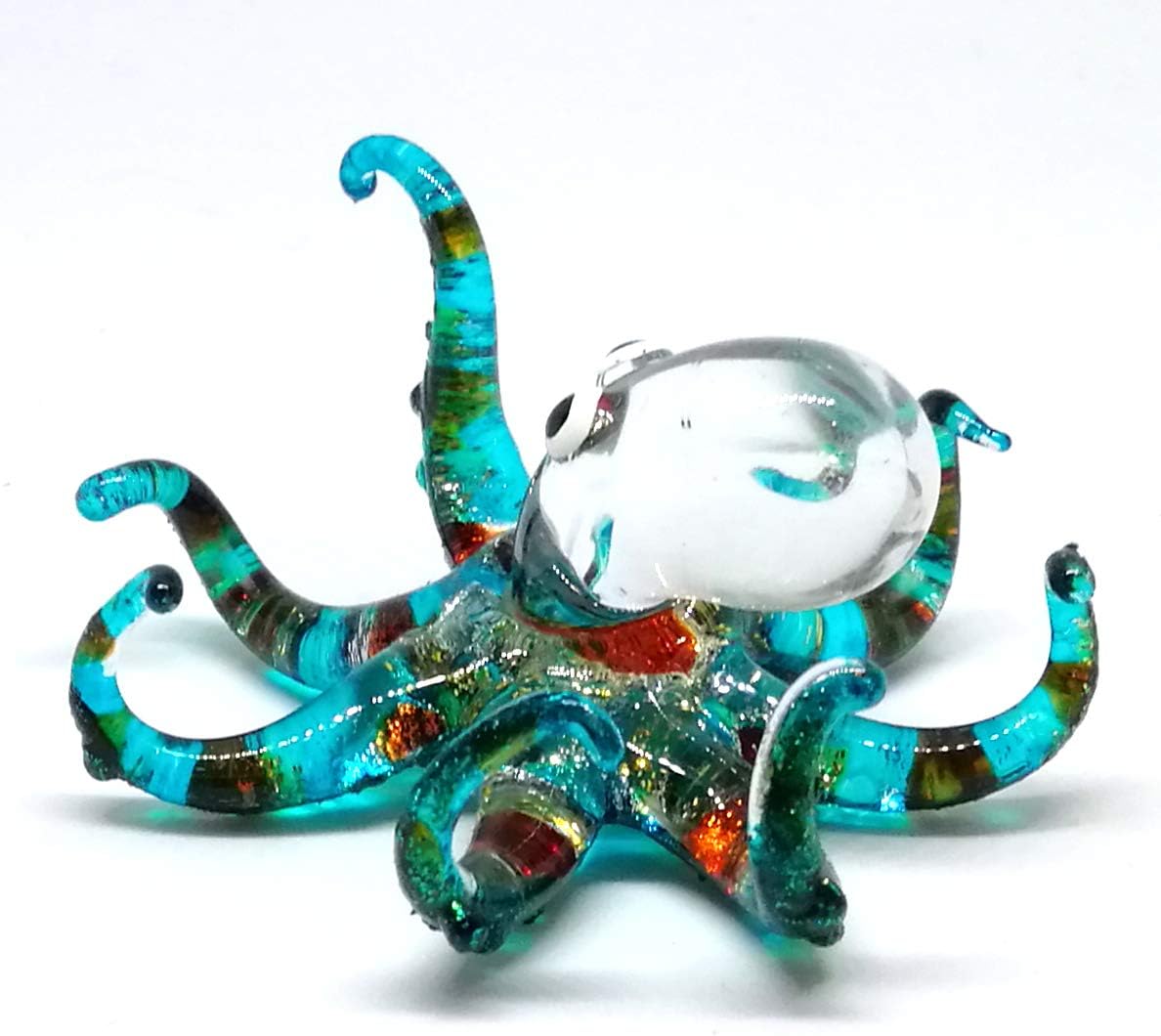 ZOOCRAFT Figura decorativa de cristal de pulpo de mar, decoración de regalo, en miniatura, soplado a mano, estilo costero azul, coleccionable para