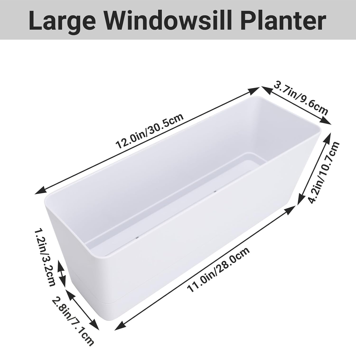 GREANER – Maceta con bandeja para hierbas, 12 x 3.8 pulgadas, maceta rectangular para ventana, para flores o suculentas en interiores, maceta de