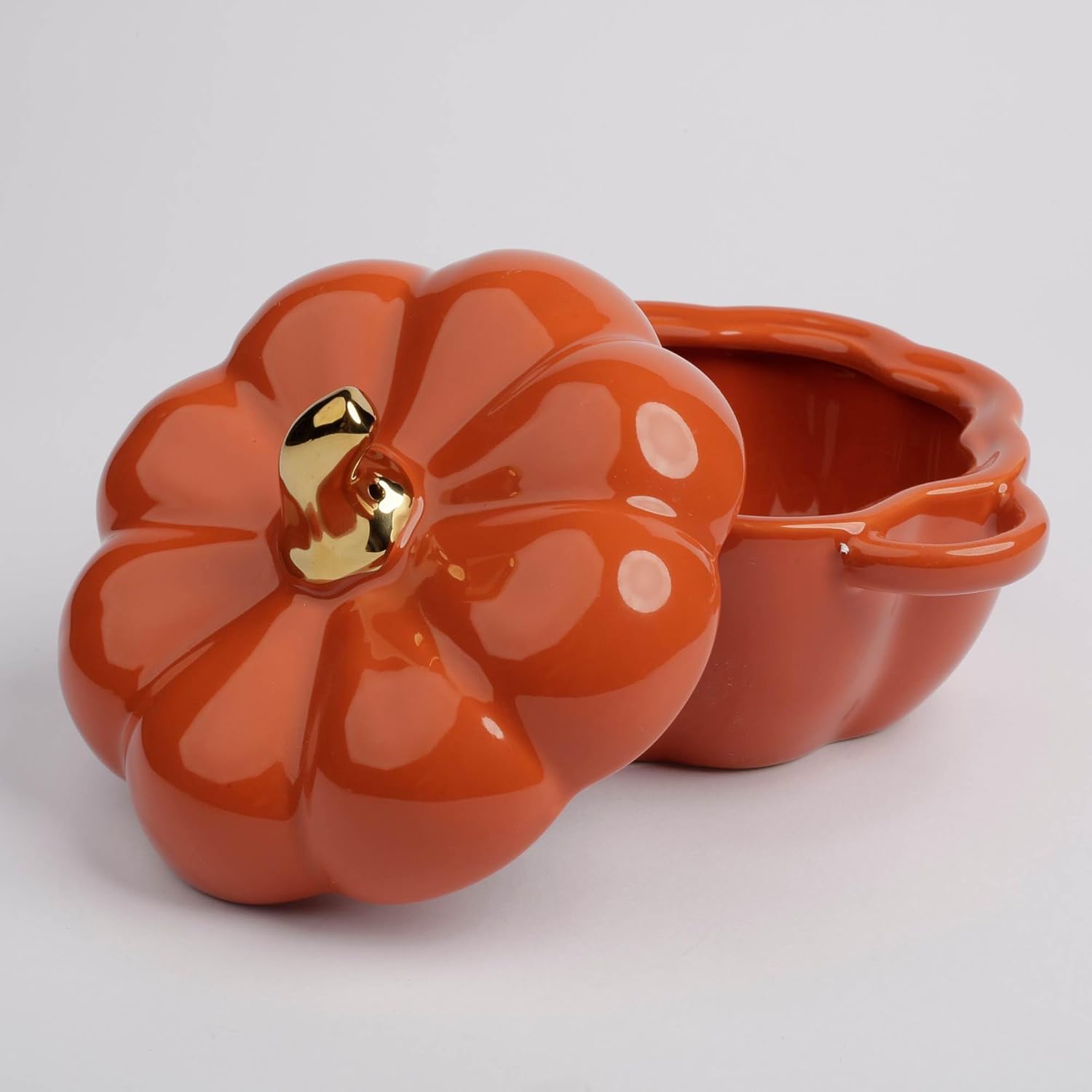 Plato de cerámica antiadherente en forma de calabaza  Mini tazón con asas y tapa  Ollas de vajilla modernas y creativas para servir, cocinar y