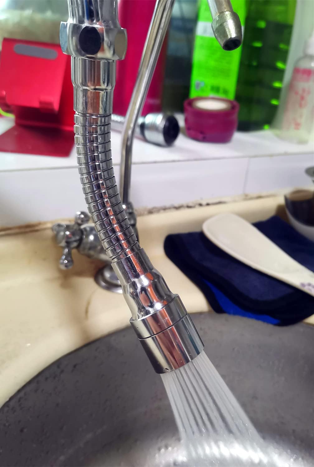 Pulverizador de grifo de manguera de metal de 7 pulgadas con cuello de ganso para fregadero de cocina, cromo pulido para agua fría y caliente