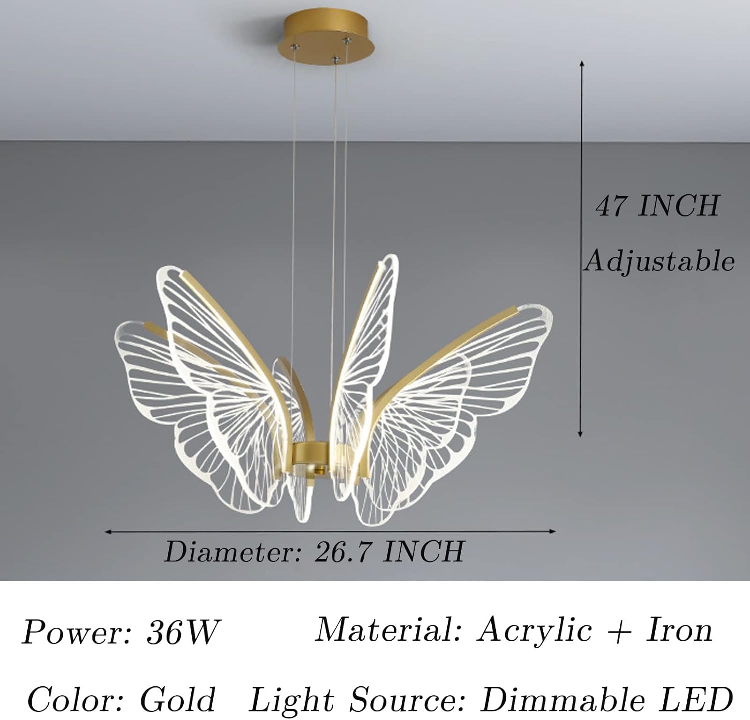 Lámpara LED de 6 luces con diseño de mariposa, lámpara de techo LED regulable semiempotrada con control remoto, luces colgantes de altura ajustable