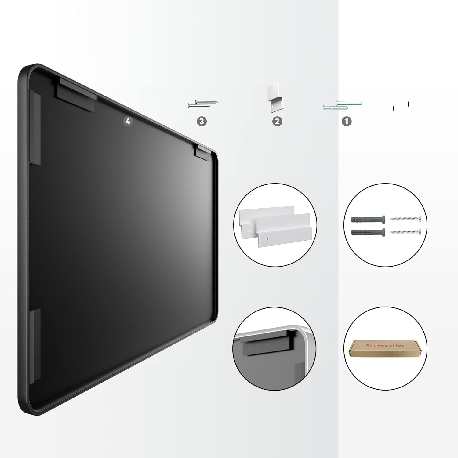 Espejo de baño negro mate de 72 x 36 pulgadas, espejo grande con marco de metal negro para pared, espejo rectangular de esquina redondeada,